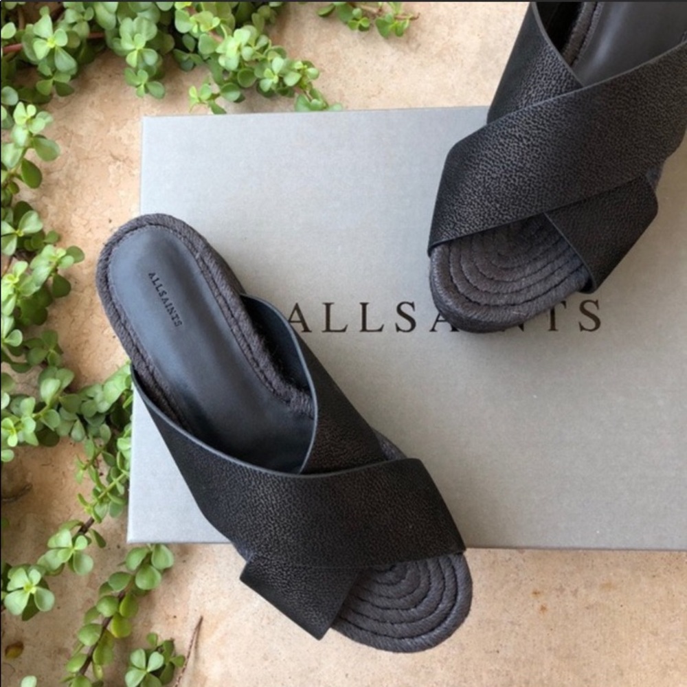 All Saints | NWOB Black Leather Platform Sandals